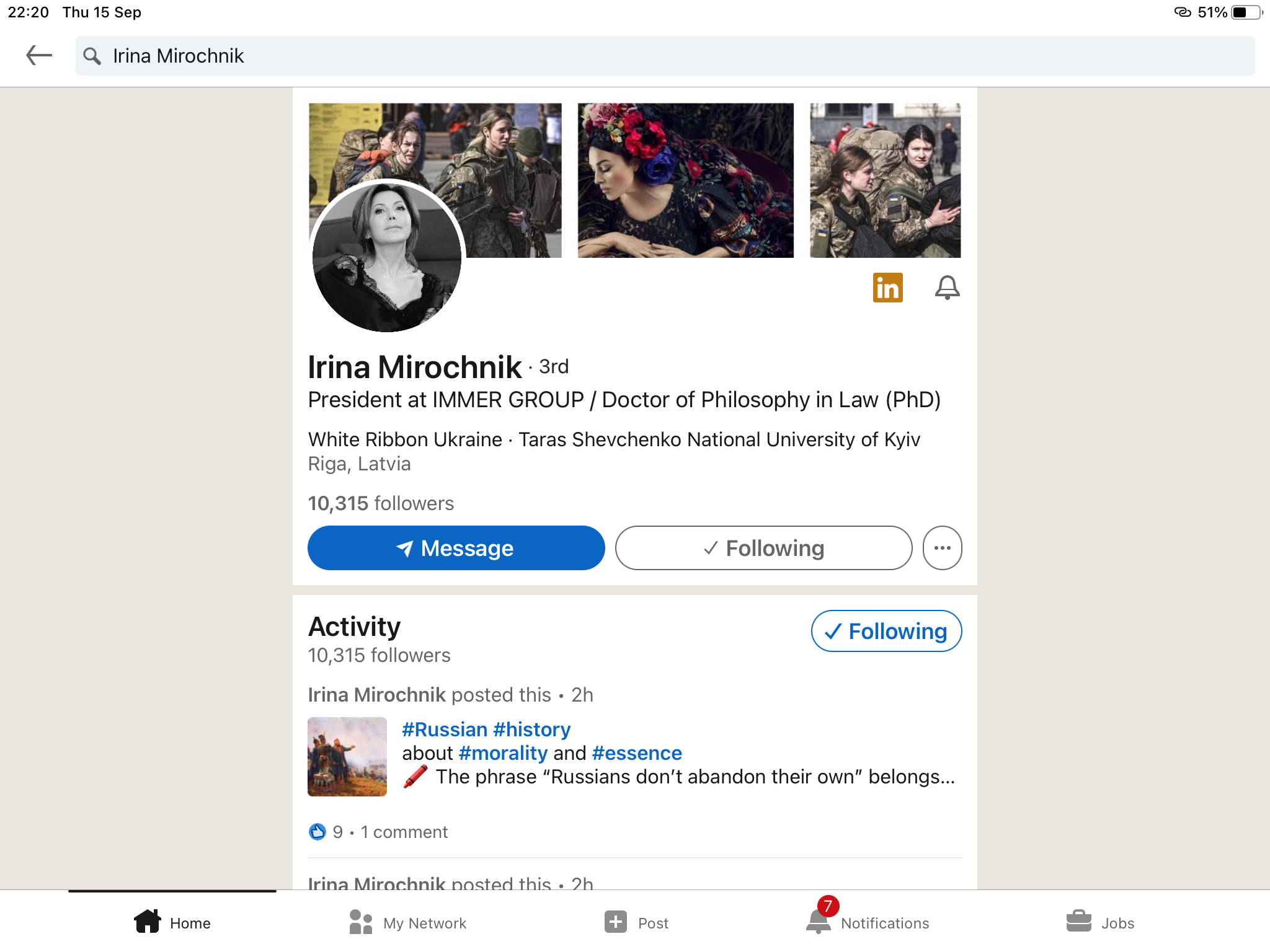 From the LinkedIn page of Irina Mirochnik Ukraine Today