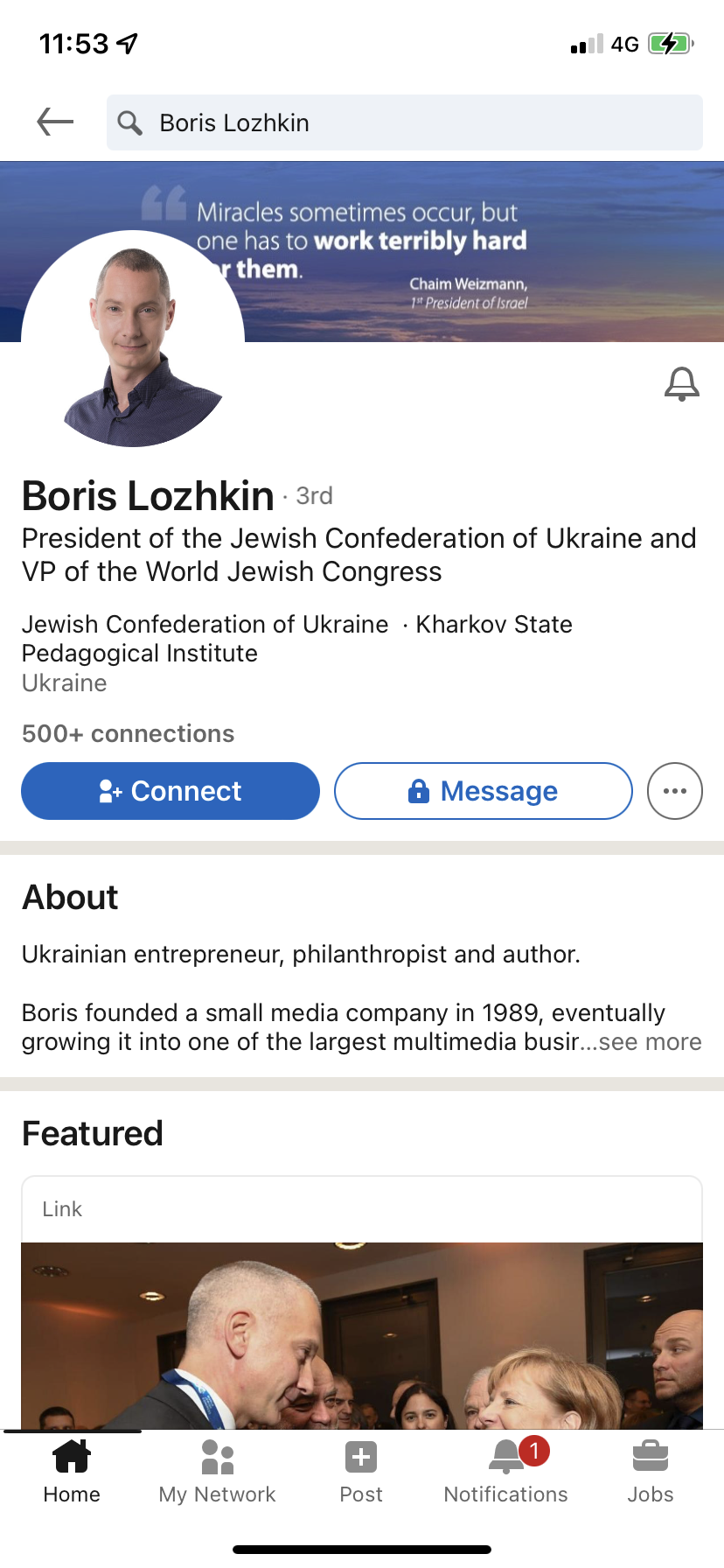 From the LinkedIn page of Boris Lozhkin; President of the Jewish ...